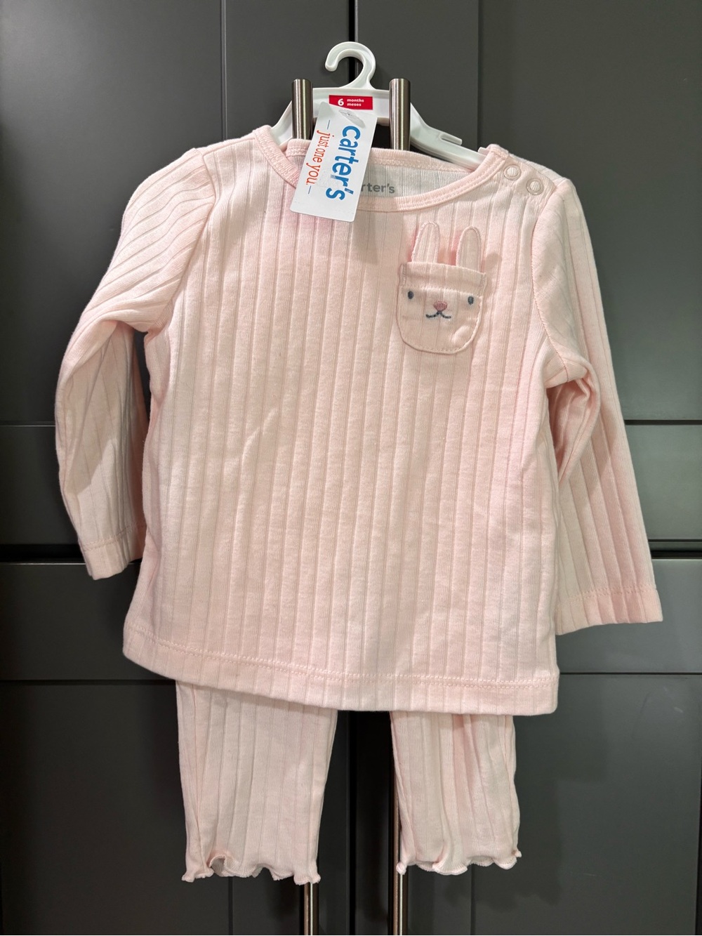 Carter's Light Pink Ribbed Bunny Two-Piece Pajama Set